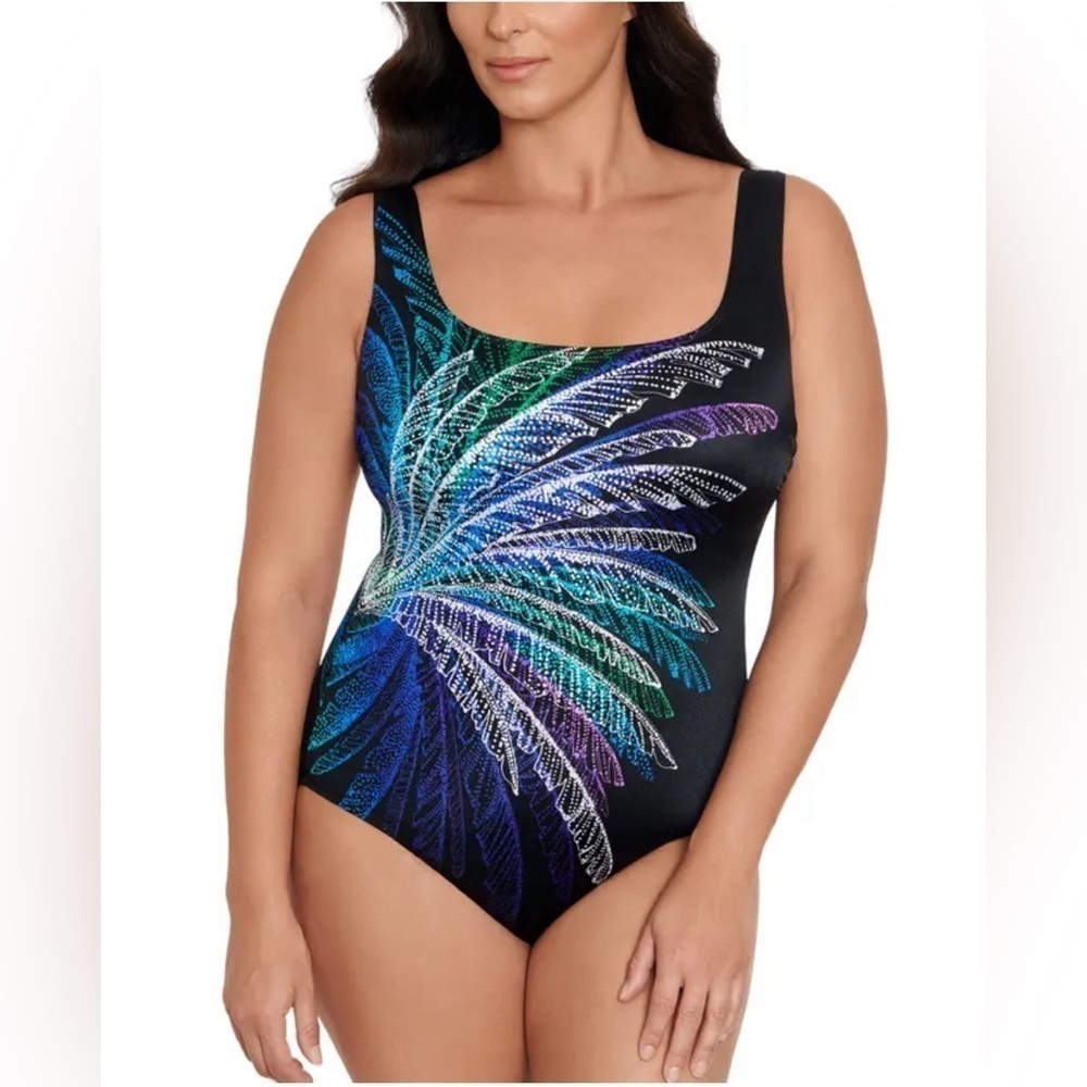 Swim Solutions Women's Firework Print One-Piece Swimsuit (Black Multi, 14) boho